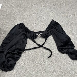 For Love And Lemons Black Satin Crop Top